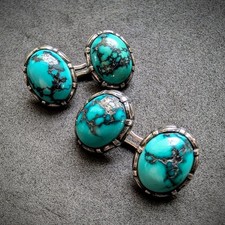 Jugendstil Art Deco Manschettenknöpfe Silber Matrix Türkis alt antik c. 1920