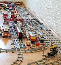LEGO Eisenbahn 12V grau - 4 komplette Schienenkreise Weichen Kreuzung - KONVOLUT