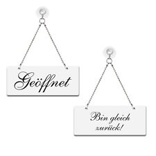 Geöffnet / Bin gleich zurück! - Wendeschild mit Kette,Saugnapfhaken,ver. Farben