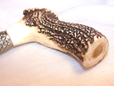 Spazierstock  / Wanderstock, Holz mit Hirsch Geweih-Griff, L. 90 cm