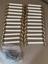 24 Stück Schrankgriffe, Messing mit weißem Holz