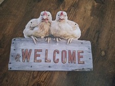 Holzschild,  Willkommenschild, Motiv  Hühner 