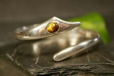 Schwerer Silber Armreif Mexico Taxco LBC Signiert Tigerauge Cabochon Klappbar