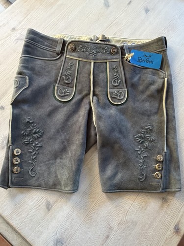 Graue kurze lederhose mit - lederhose,