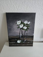 acrylbilder handgemalt abstrakt Stillleben Vase Blumen Braun Leinwand 30×40 cm