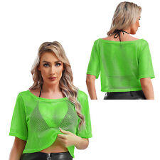 Damen Hemd Party Oberteile Street Crop Top Sexy Tops Fishnet T-shirt Locker Tee