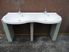 Waschbecken, Doppelbecken m. Grohe Armaturen, weiß, gebr.