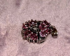 Vintage Blume Schmuck Anhänger mit Schmucksteinen in Rosa und Silber 925 Damen