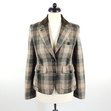 Daks Tweed Blazer Damen Gr. DE 36 UK 10 Mehrfarbig Wolle Leder-Patches Jacke