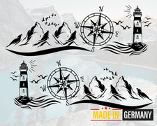 Vinyl Aufkleber Berge Kompass Leuchtturm – Auto Camper