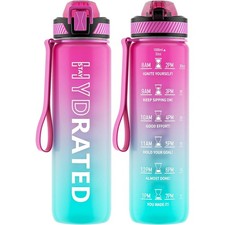 Trinkflasche Wasserflasche Sport 1L BPA-Frei Tritan auslaufsicher mit Zeitmar...