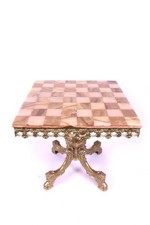 Schachtisch Spieltisch Beistelltisch Metall Marmor Onyx 48x48 2. Hälfte 20. Jhd.