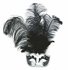 Augenmaske Venedig - silber-schwarz Federmaske Karnevalmaske Faschingsmaske