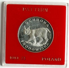 Polen 100 zl. 1979 Umweltschutz - Luchs / Ryś (Próba), Silber