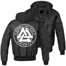 Herren MA1 Bomberjacke mit Kapuze Innenfutter Nordische Welt Walhalla Runen Odin