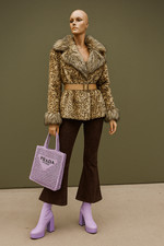 Balmain Vintage Webpelz Jacke 70er Fake Fur Ozelot Muster Beige Braun Gr. 40 42