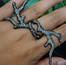 Original Pflastern Diamant Geweih Ring Handmade 925 Silber Schmuck Spezial Gift