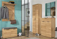 Garderobenset 5-teilig in Eiche Navarra – Bank, Schränke, Spiegel