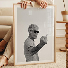 Anthony Bourdain Mittelfingerabdruck, Koch schwarz-weiß Wandbild, Vintage Pho