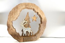 Winterliche massive Holzscheibe Tannenbaum goldener Hirsch 38 cm Weihnachten