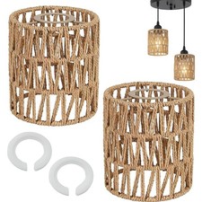 Boho Lampenschirm 2 Stück Korbgeflecht Rattan Deckenlampe Pendelleuchte