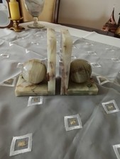 Pakistanische Onyx Buchstützen m. Kugel Grün Naturstein Handarbeit Made i. Italy