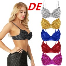 DE Damen Bra Top Pailletten BH Party Top Bustier Bra Bauchtanz BH Tanzkostüm