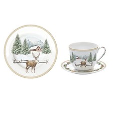 12tlg. Kaffeeset, Frühstücksset WHITE FOREST Winterwald Porzellan Easy Life