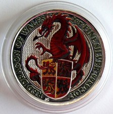 Großbritannien 5 Pounds 2017 Red Dragon of Wales, 2 Oz Color, 250 Stück