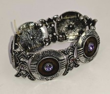 Vintage Ethno Armband Hartzinn ziseliert violett Glassteine Antiksilber flexibel