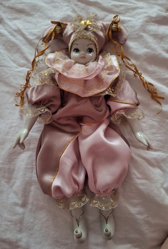 Clown porzellanpuppe rosa - clown,