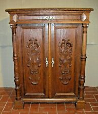 Vertiko Schrank Eiche massiv und furniert Gründerzeit geschnitzt Säulen um 1880 