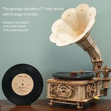 ROKR Hands Craft Vintage-Grammophon DIY 3D-Holzpuzzle-Spieluhr-Modellbausatz