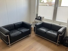 Cassina LC2 Leder Sofa Schwarz Zweisitzer Le Corbusier Chrom