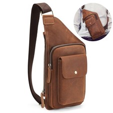 Vintage Herren Brusttasche Echt Leder Crossbody Bag Schultertasche Umhängetasche