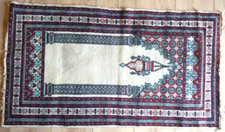 Teppich Pakistan mehrfarbig beige mit blau und rot, ca. 128x75 cm
