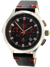 Riedenschild Chronograph Herrenuhr Alarm für Cobra 11 Lederband schwarz Naht rot