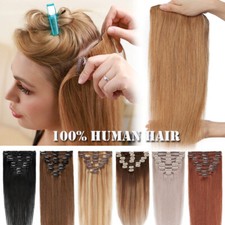Dick 100% Echthaar Clip In Remy Hair Extensions Haarverlängerung 8 Tressen Blond