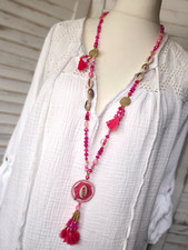 Lange Kette Amulett Quasten Frühling Sommer pink rosa gold NEU