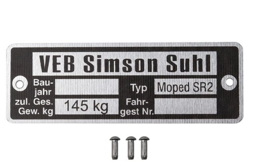 Typenschild für simson sr2 - für,