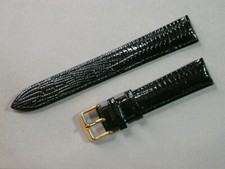 Leder Uhrenarmband Schwarz Eidechse Gepolstert 18mm vergoldete Schliesse 7370