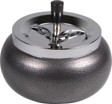 XXL Dreh-Aschenbecher Jumbo rund bauchig chrom/Steinlack 17cm Höhe 10.5cm 