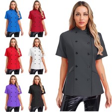DE Damen Koch Mantel Uniform Kurzarm Koch Jacke Restaurant Küche Arbeitskleidung