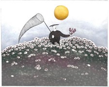 Unbekannter Künster " le Papillon " große Farbradierung 1981 50,5 x 66 cm