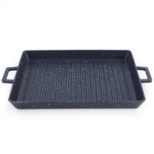 BBQ Grill Pfanne Schale Platte Gusseisen Antihaftbeschichtet 40x25cm