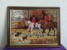 Gobelin Stickbild - gestickt Bild Pferde, Jagd  33 x 43 cm