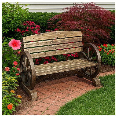 Gartenbank mit wagenrädern - gartenbank,