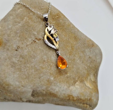 Exquisiter oranger Feueropal, Saphir, Goldtopas, Anhänger 925 Silber, Unikat