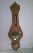 Wetterstation Eiche hell handgeschnitzt, Barometer, Thermometer, Hygrometer