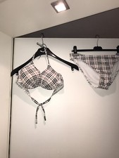 Neu Sehr Schöner Damen Bikini Bademode Bh Tuch Weiß Rot Schwarz Karo Pailette 38